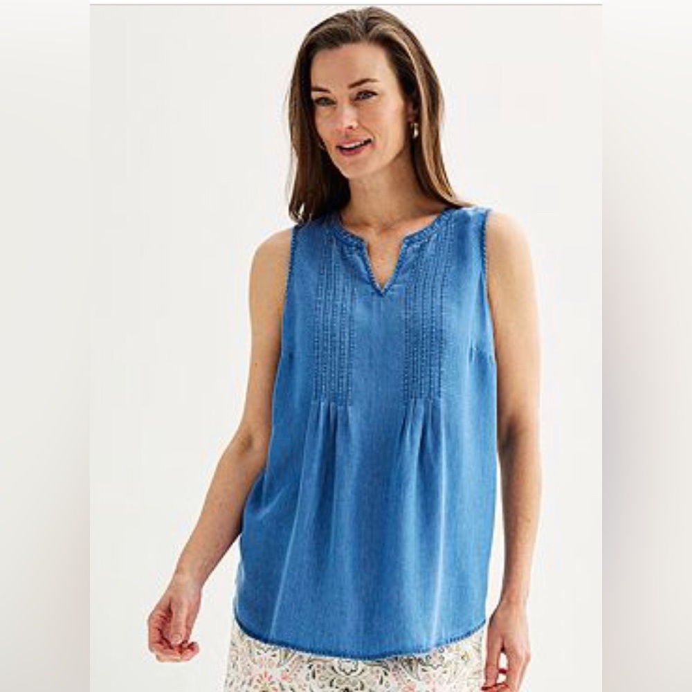 CROFT & BARROW Womens Sleeveless Top Size P Small Relaxed Fit Pleated Top New
